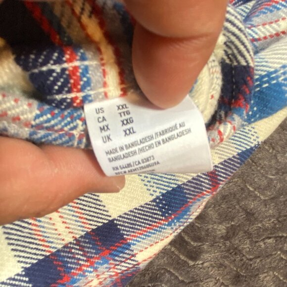 American Eagle Outfitters Mens XXL Long-Sleeve Blue Red Plaid Button-Down Shirt - Picture 5 of 9